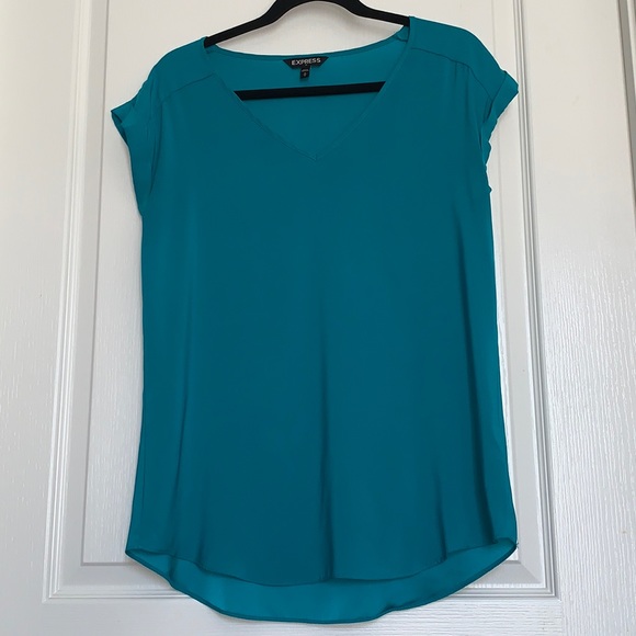 Express Tops - Teal EXPRESS Rolled Sleeve Blouse